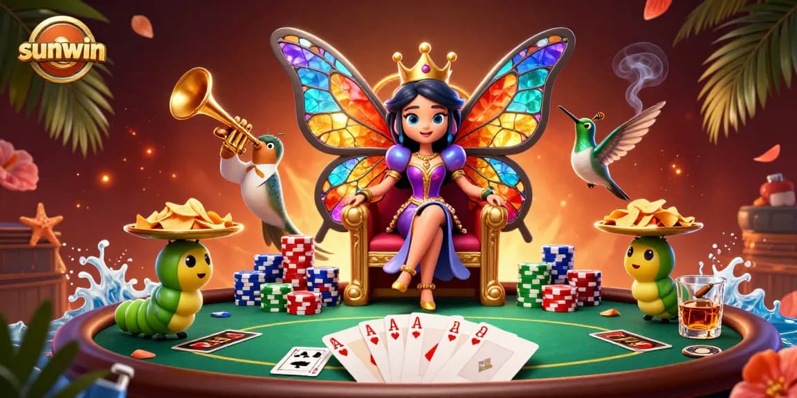 Experience the vibrant sunwin casino scene with dynamic poker action and whimsical characters.