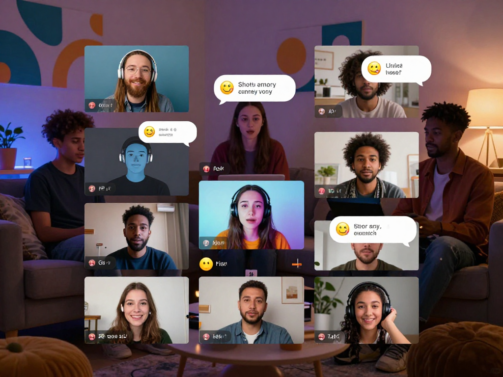 Diverse avatars interacting in an ai porn chat room, showcasing engaging and playful virtual conversations.
