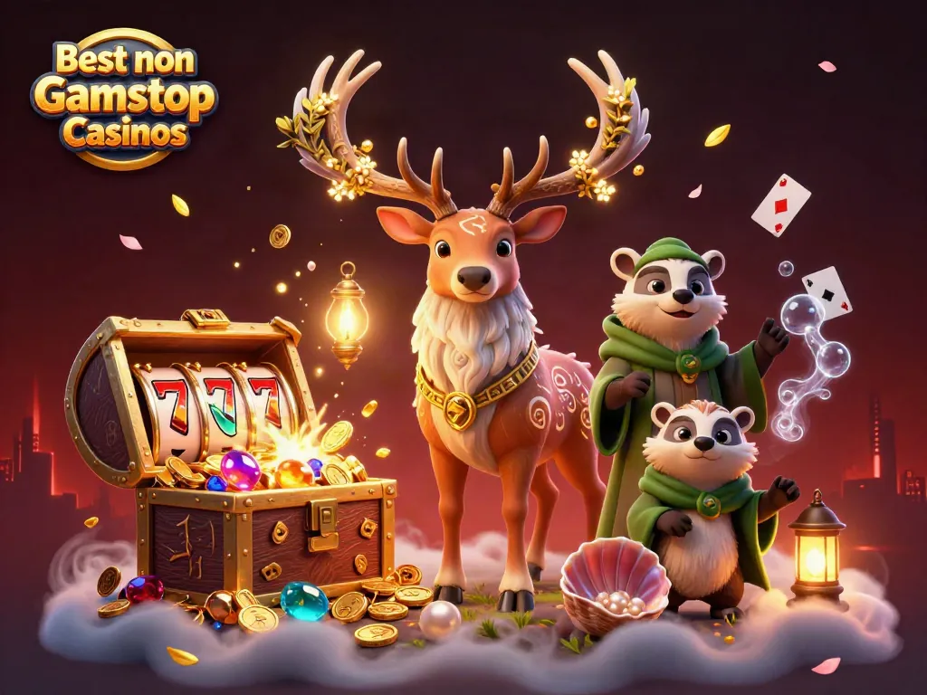Immerse in the magic of Best non Gamstop Casinos with vibrant illustrations of a Celtic stag and gaming elements.