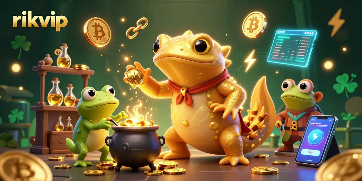 Engage with rikvip's vibrant fantasy scene of alchemy and cryptocurrency in an enchanting casino setting.