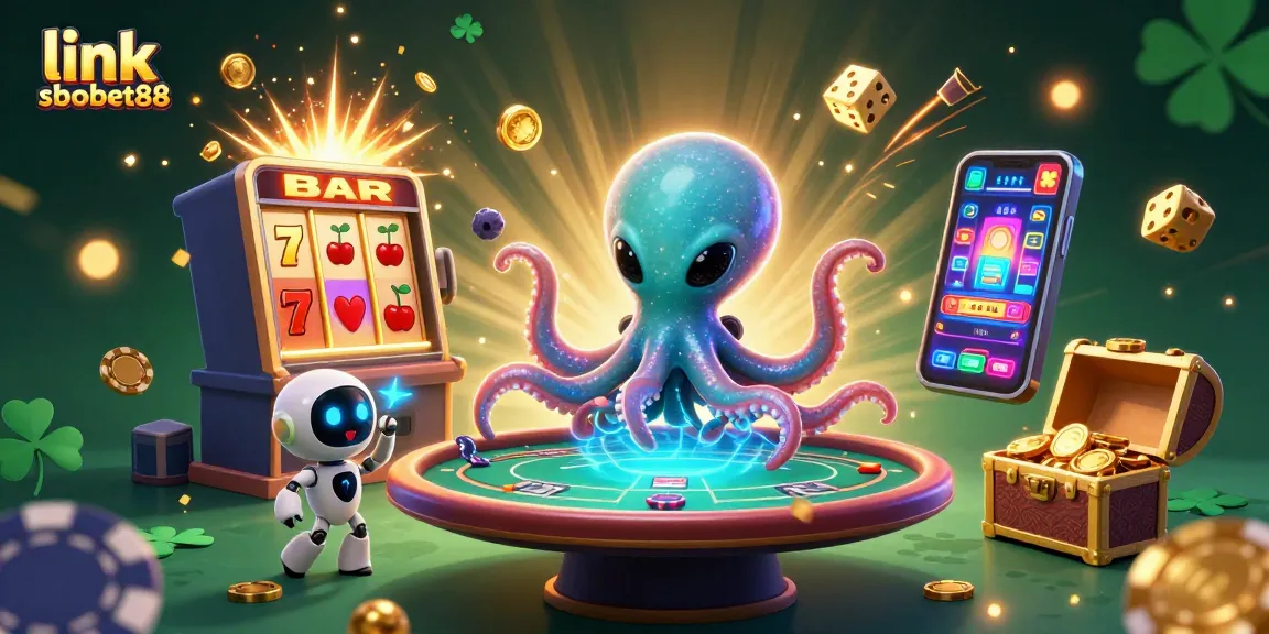 Experience thrilling gameplay at link sbobet88 with an alien octopus and floating poker table in space.