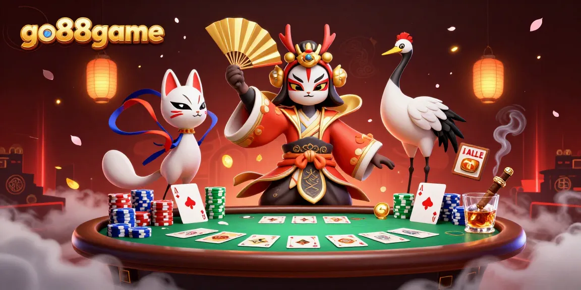 Experience thrilling gameplay with go88game featuring a kabuki warrior and poker elements.