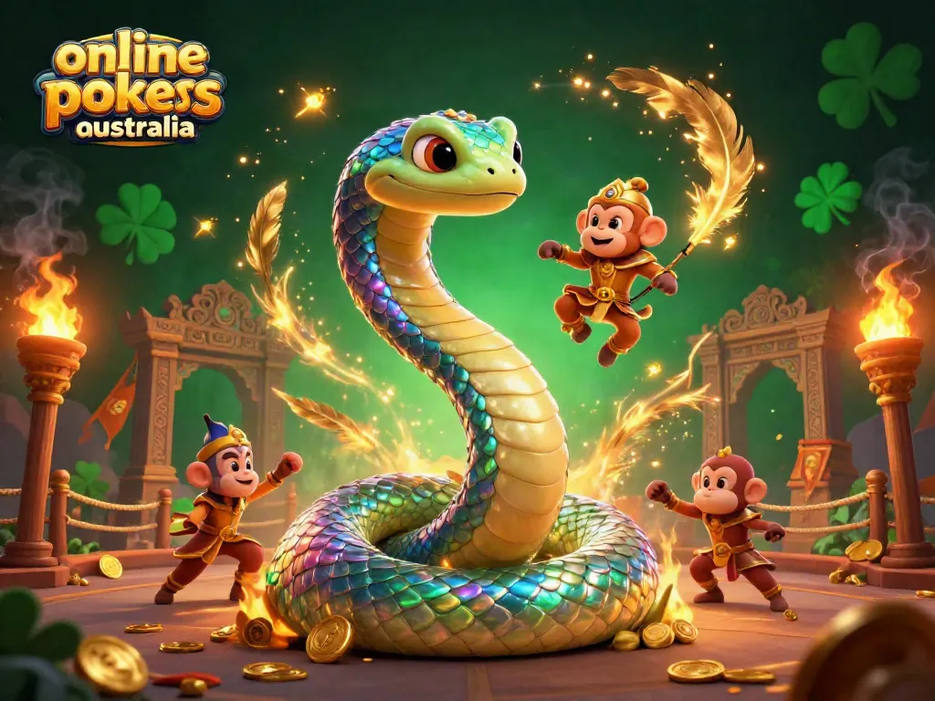 Spin reels of engaging online pokies Australia with vibrant characters and casino elements.