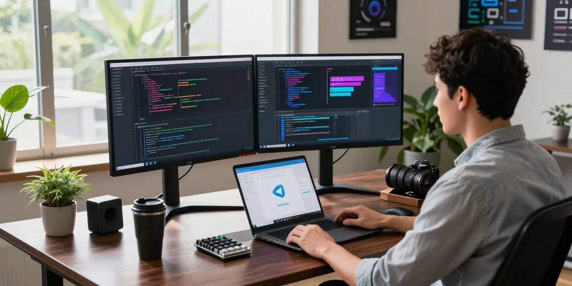 Experience Telegram Download at a modern tech workspace showcasing coding and productivity